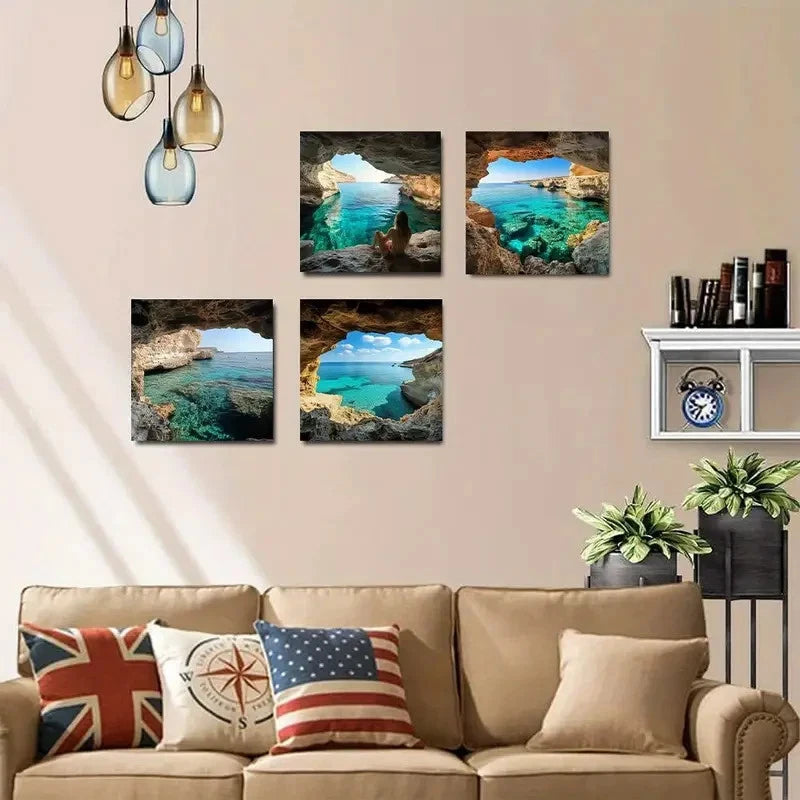 4pcs Modern Abstract Scenic Coastal View Wall Art Canvas Framed