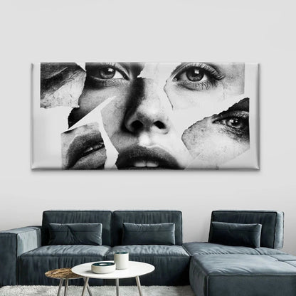 Black & White Face Fragment Wall Art Canvas Office Home Room Framed 120x60cm