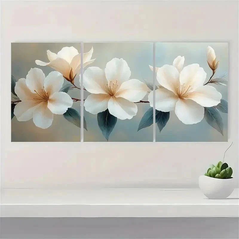3pcs White Azalea Flower Perfect Wall Art Set Canvas Framed 40x60cm - High Quality Print 100% Australian Made Wall Canvas Ready to Hang