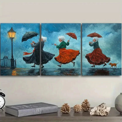 3pcs Theme of Dancing in The Rain Wall Art Set Canvas Framed 60x90cm - High Quality Print 100% Australian Made Wall Canvas Ready to Hang - Bella Home Decor