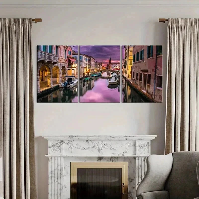 3pcs Venice Water City Landscape Wall Art Set Canvas Framed 60x90cm - High Quality Print 100% Australian Made Wall Canvas Ready to Hang - Bella Home Decor
