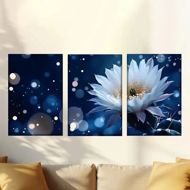 3pcs a white flower with a blue background Wall Art Set Canvas Framed 60x90cm - High Quality Print 100% Australian Made Wall Canvas Ready to Hang - Bella Home Decor