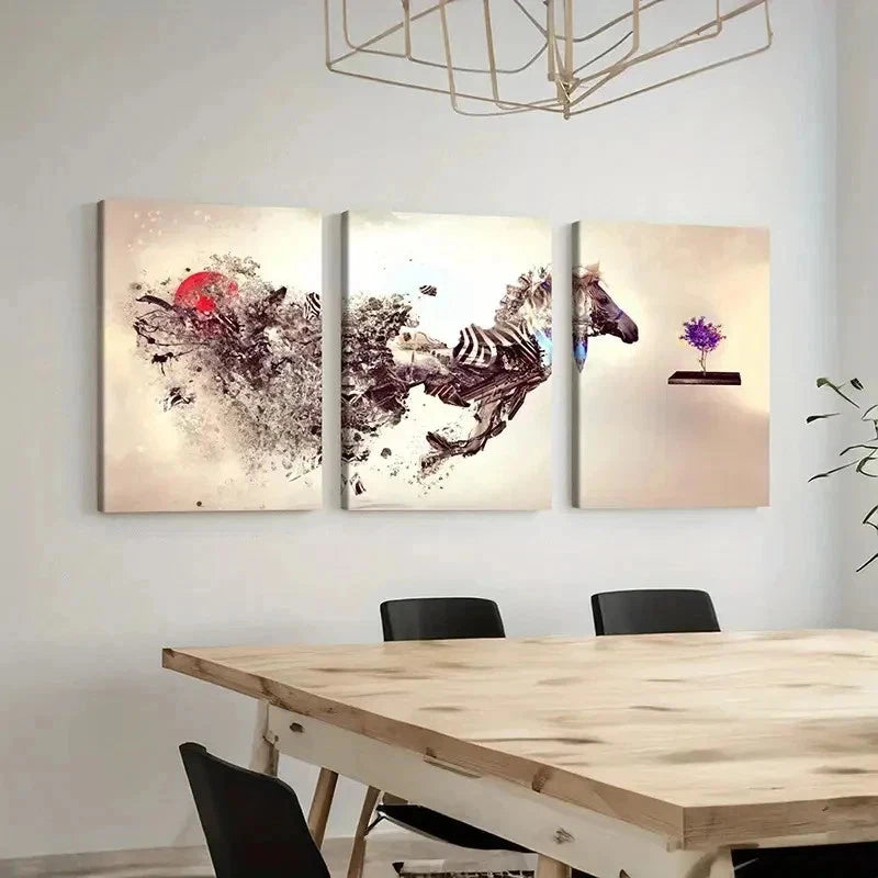3pcs Abstract Art Zebra Animal Modern Wall Art Set Canvas Framed 50x70cm - High Quality Print 100% Australian Made Wall Canvas Ready to Hang - Bella Home Decor
