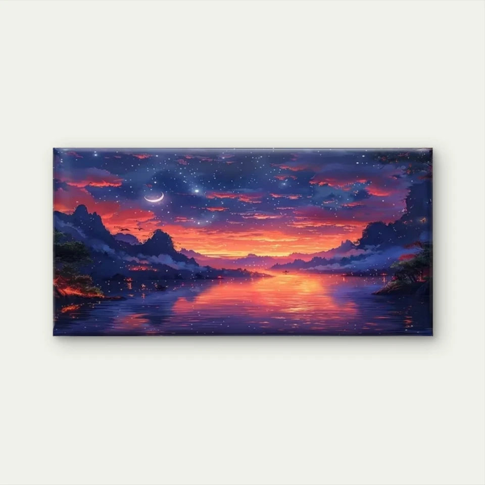 Red Leaf Path at Sunset Modern Wall Art Canvas Office Home Room Framed 120x60cm