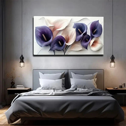 White & Purple Calla Lily Wall Art canvas office home room framed 120x60cm