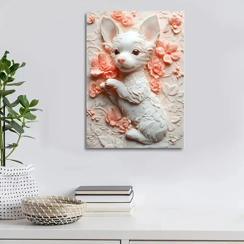 'Jack The Puppy' Heart Blossoms Painting 40x60cm Metal Print Ready to Hang - Bella Home Decor