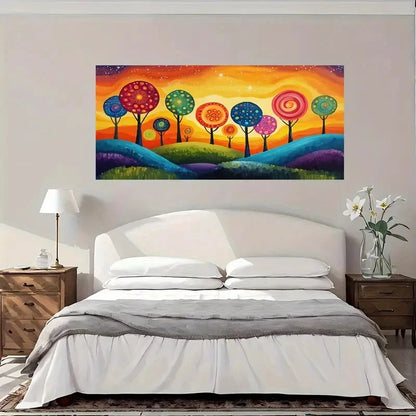 Modern Vintage Abstract Trees Wall Art Canvas Office Home Room Framed 120x60cm