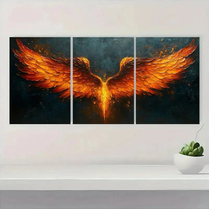 3pcs  Huge Abstract  Wings Flaming     Framed Wall Art Set Canvas Framed 50x70cm - High Quality Print 100% Australian Made Wall Canvas Ready to Hang - Bella Home Decor