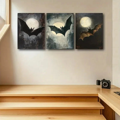 3pcs  Bat Design, Moonlit Sky BM  Wall Art Canvas  Framed 60x90cm - High Quality Print 100% Australian Made Wall Canvas Ready to Hang - Bella Home Decor