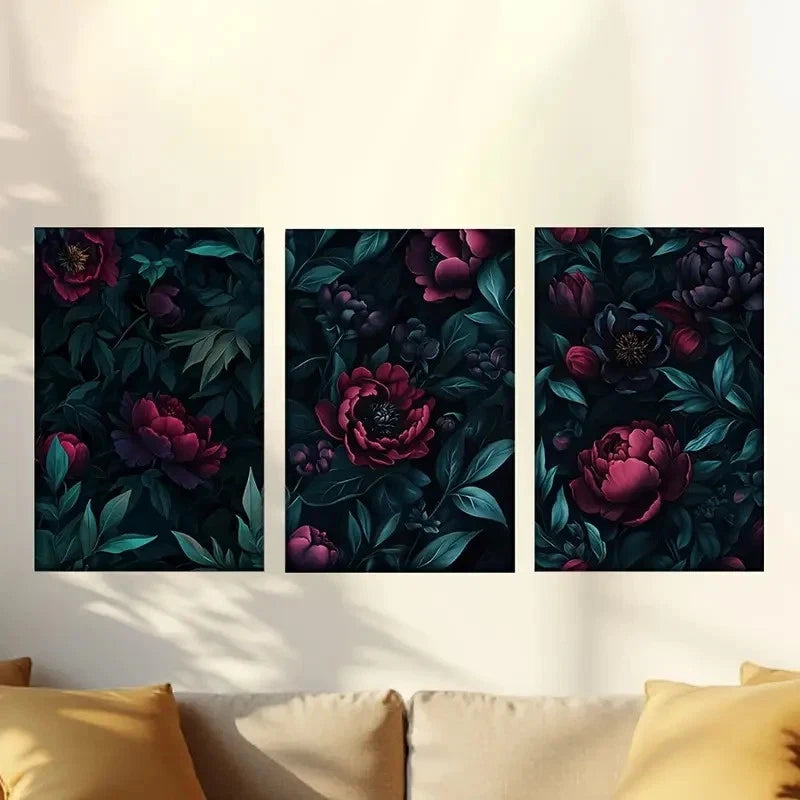 3pcs Blue and red tropical flowers Wall Art Set Canvas Framed 60x90cm - High Quality Print 100% Australian Made Wall Canvas Ready to Hang - Bella Home Decor