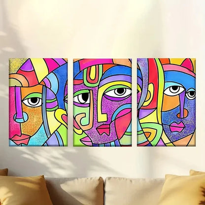 3pcs Painting Three Faces with Different Colors Wall Art Set Canvas Unframed - High Quality Print 100% Australian Made Wall Canvas