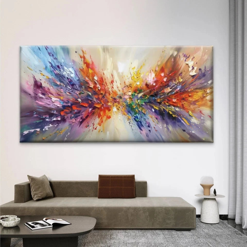 Abstract Vibrant Multicolor Ink Wall Art Canvas Office Home Room Framed 120x60cm