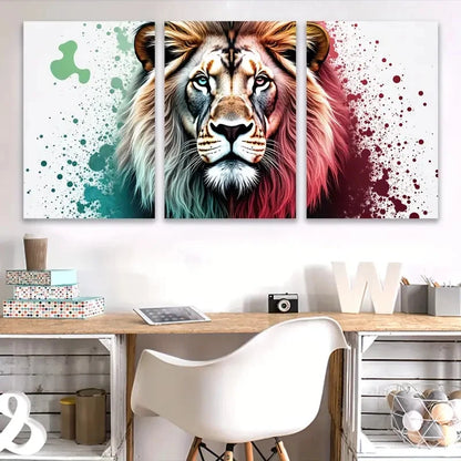 3pcs Colorful Lion Portrait Wall Art Set Canvas Framed 50x70cm - High Quality Print 100% Australian Made Wall Canvas Ready to Hang - Bella Home Decor