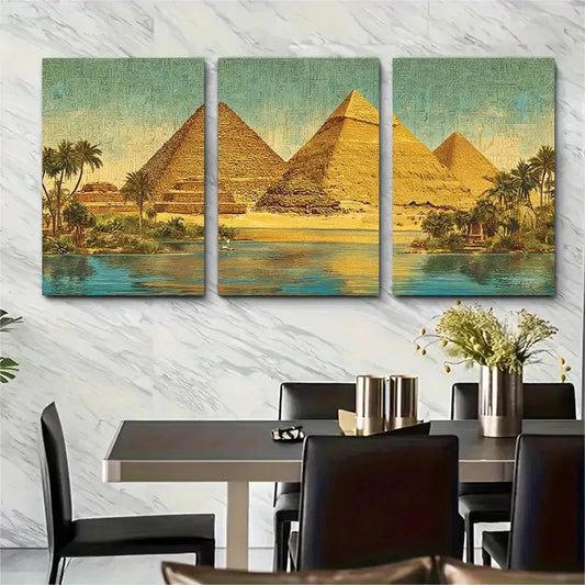 3pcs Classic Aesthetic Durable Pyramids Perfect Wall Art Set Canvas Framed 40x60cm - High Quality Print 100% Australian Made Wall Canvas Ready to Hang