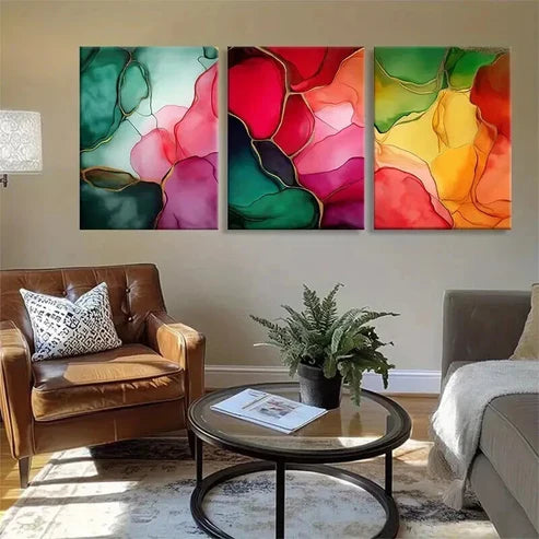 3pcs Colorful Abstract Fluid Modern Perfect Wall Art Canvas Unframed - High Quality Print 100% Australian Made Wall Canvas - Bella Home Decor