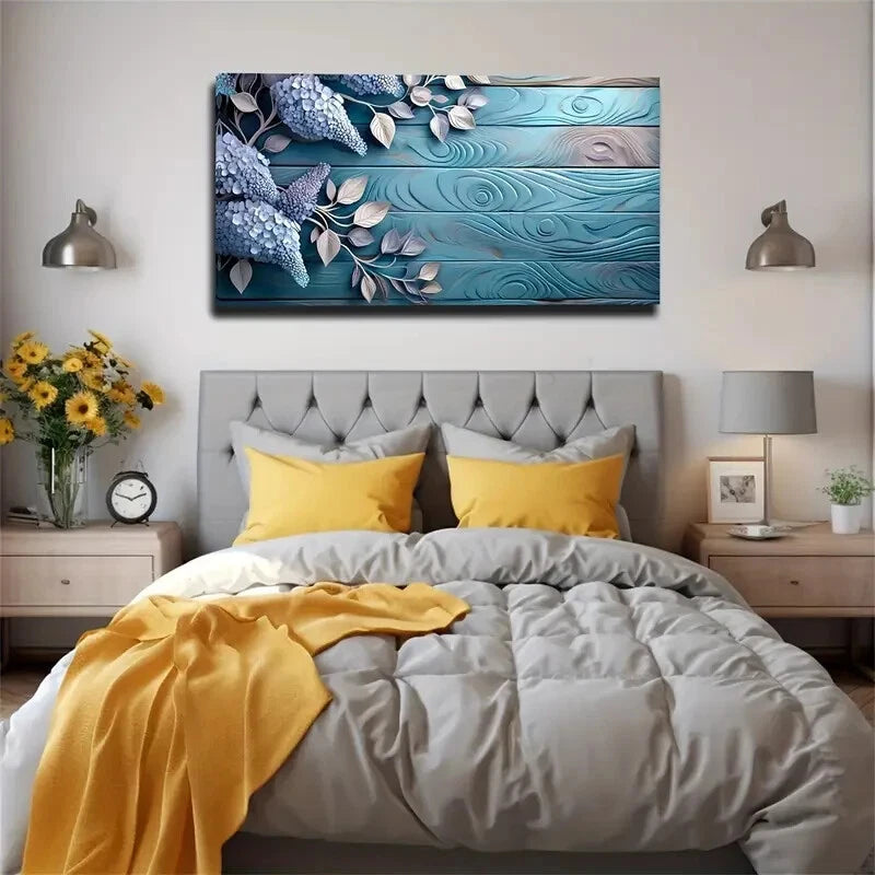 Blue Textured Wood Panels Blue Wall Art Canvas Office Home Room Framed 120x60cm - Bella Home Decor