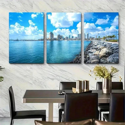 3pcs San Diego Travel Skyline Decor Perfect Wall Art Set Canvas Framed 50x70cm - High Quality Print 100% Australian Made Wall Canvas Ready to Hang