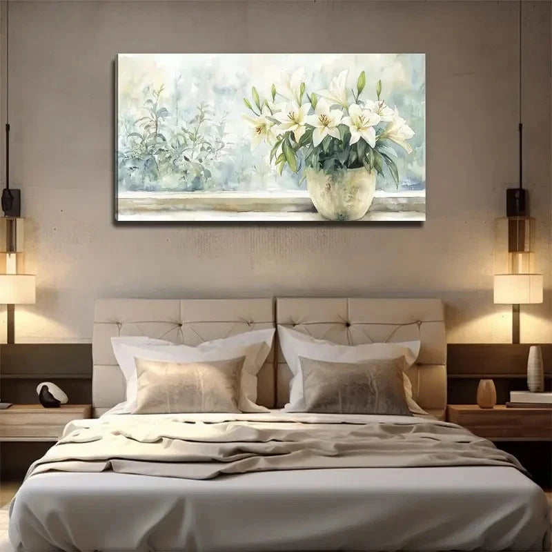 Elegant Minimalist Floral Wall Art Canvas Office Home Room Framed 120x60cm - Bella Home Decor