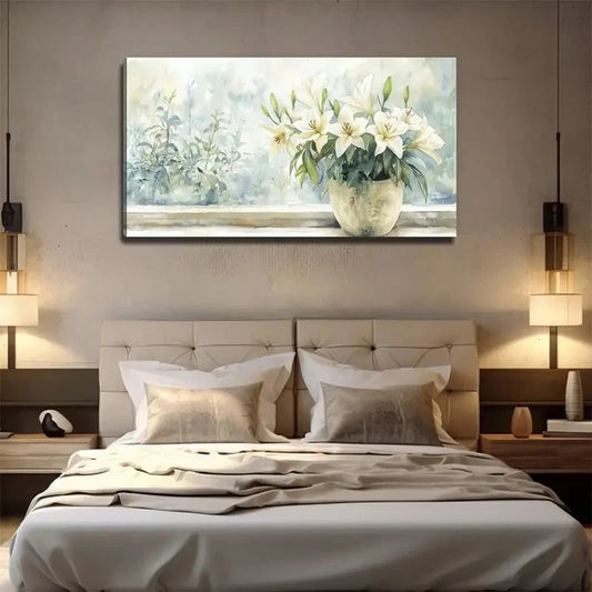 Elegant Minimalist Floral Wall Art Canvas Office Home Room Framed 120x60cm - Bella Home Decor