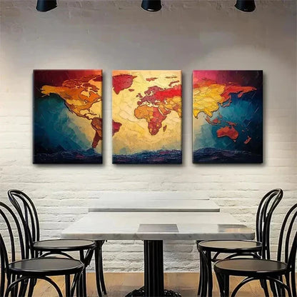 3pcs Colorful World Map for Office Perfect Wall Art Set Canvas Unframed - High Quality Print 100% Australian Made Wall Canvas - Bella Home Decor