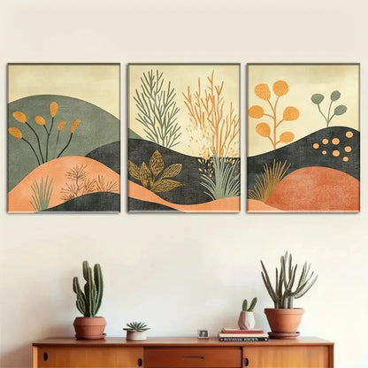 3pcs Earthy Plant Scene with Stone & Water Metal Print Ready to Hang Art - Bella Home Decor
