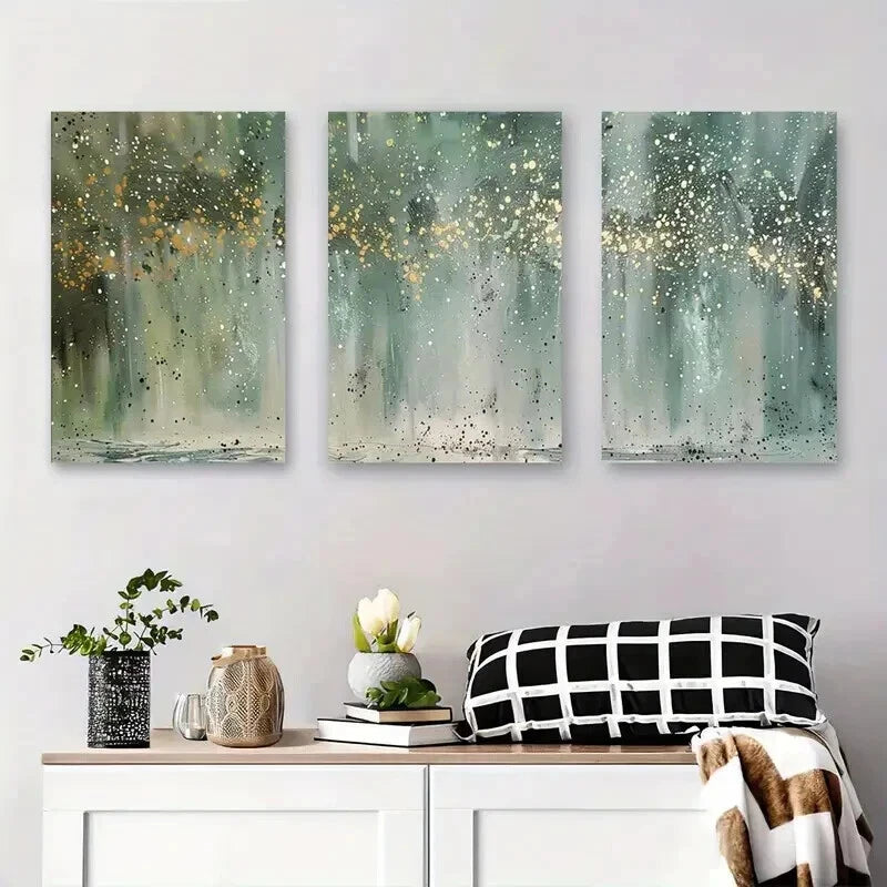 3pcs Golden & Green Forest Abstract Perfect Wall Art Set Canvas Framed 50x70cm - High Quality Print 100% Australian Made Wall Canvas Ready to Hang - Bella Home Decor