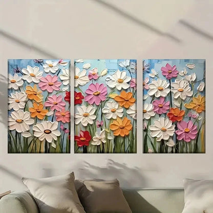 3pcs White Pink & Yellow Flowers Wall Art Set Canvas Framed 60x90cm - High Quality Print 100% Australian Made Wall Canvas Ready to Hang
