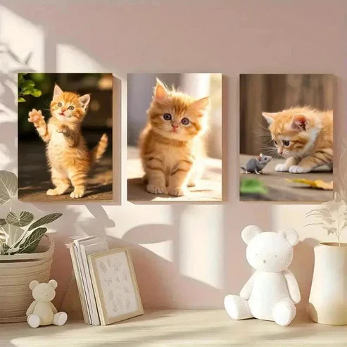3pcs Adorable Kitten Wall Art Canvas Unframed - High Quality Print 100% Australian Made Wall Canvas - Bella Home Decor