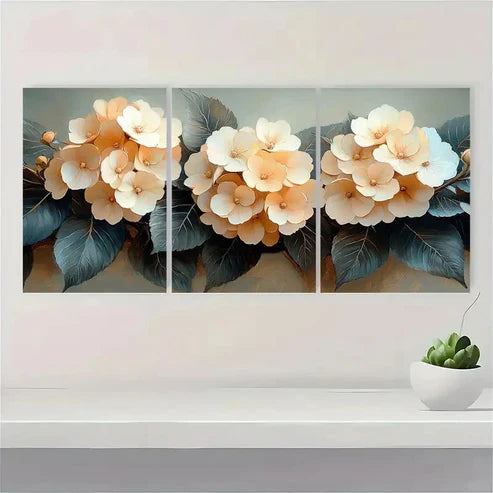 3pcs Hydrangea Neutral Beige Botanical J Wall Art Set Canvas Unframed - High Quality Print 100% Australian Made Wall Canvas