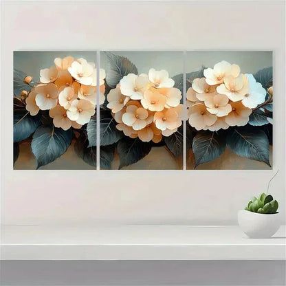 3pcs Hydrangea Neutral Beige Botanical J Wall Art Set Canvas Unframed - High Quality Print 100% Australian Made Wall Canvas