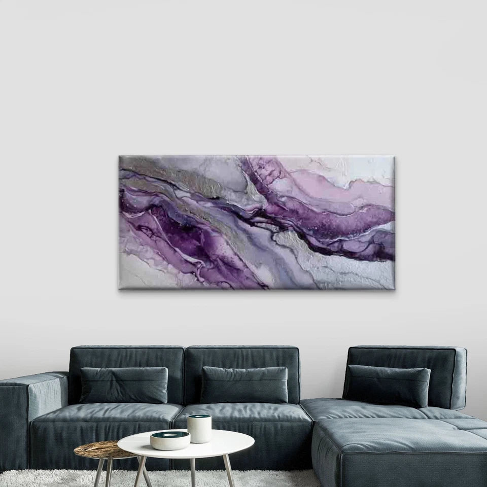 Purple Gradient Abstract Textur Wall Art Canvas Office Home Room Framed 120x60cm - Bella Home Decor