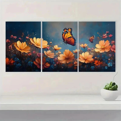 3pcs Vibrant Floral and Butterfly Art iy Wall Art Set Canvas Framed 40x60cm - High Quality Print 100% Australian Made Wall Canvas Ready to Hang