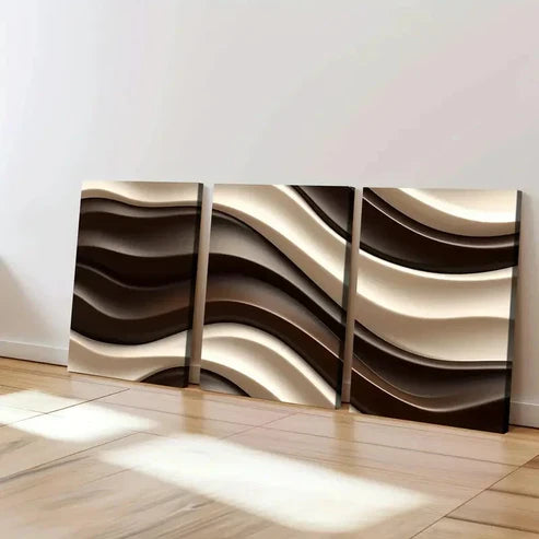 3pcs Shapes Colors Abstract Geometric Brown Gold Wall Art Canvas Unframed - High Quality Print 100% Australian Made Wall Canvas