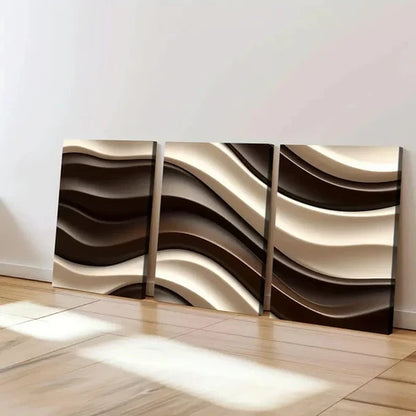 3pcs Shapes Colors Abstract Geometric Brown Gold Wall Art Canvas Unframed - High Quality Print 100% Australian Made Wall Canvas