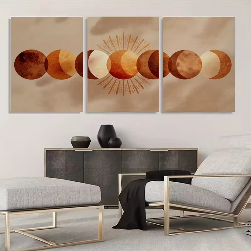 3pcs Bohemian Moon Phase Triptych Mural        Wall Art Set Canvas Framed 60x90cm - High Quality Print 100% Australian Made Wall Canvas Ready to Hang