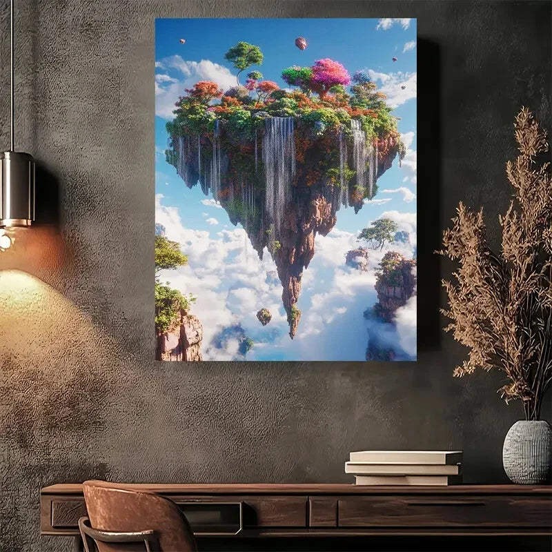 Beautiful Fantasy Floating Island Modern Painting 40x60cm Metal Print Ready to Hang - Bella Home Decor