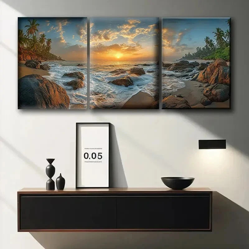 3pcs Beach Scene Sunset Nature Scenery Metal Print Ready to Hang Art - Bella Home Decor