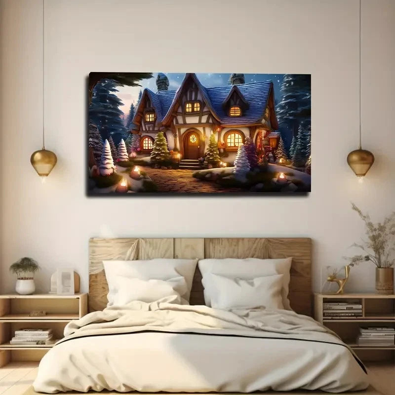 Fairytale House Suitable Wall Art Canvas Office Home Room Framed 120x60cm