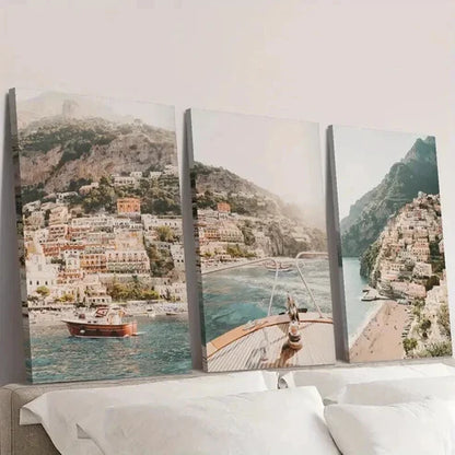 3pcs Italy Coast Beach City Landscape Wall Art Set Canvas Unframed - High Quality Print 100% Australian Made Wall Canvas