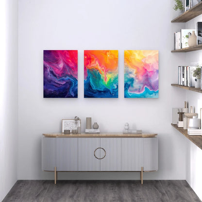 3pcs Abstract Colorful Swirls Liquid Metal Print Ready to Hang Art