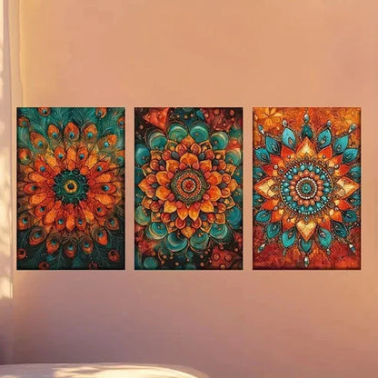 3pcs Boho Style Flower Vibrant Abstract Peacock Wall Art Set Canvas Framed 40x60cm - High Quality Print 100% Australian Made Wall Canvas Ready to Hang - Bella Home Decor