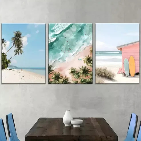 3pcs Vibrant Ocean Palm Trees Sunset Beaches Canvas Unframed - High Quality Print 100% Australian Made Wall Canvas