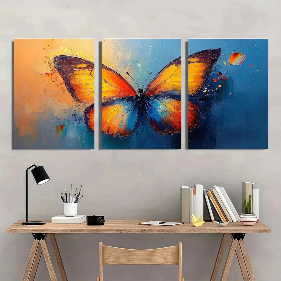 3pcs Colorful Vibrant Butterfly Wall Art Set Canvas Framed 40x60cm - High Quality Print 100% Australian Made Wall Canvas Ready to Hang - Bella Home Decor