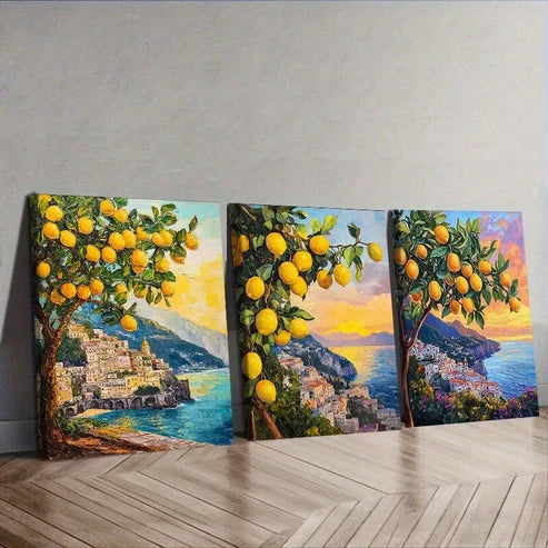 3pcs Lemon Tree In A Coastal Area Wall Art Canvas Unframed - High Quality Print 100% Australian Made Wall Canvas