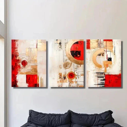 3pcs Modern Luxury Red Abstract Geometry Wall Art Canvas Unframed - High Quality Print 100% Australian Made Wall Canvas