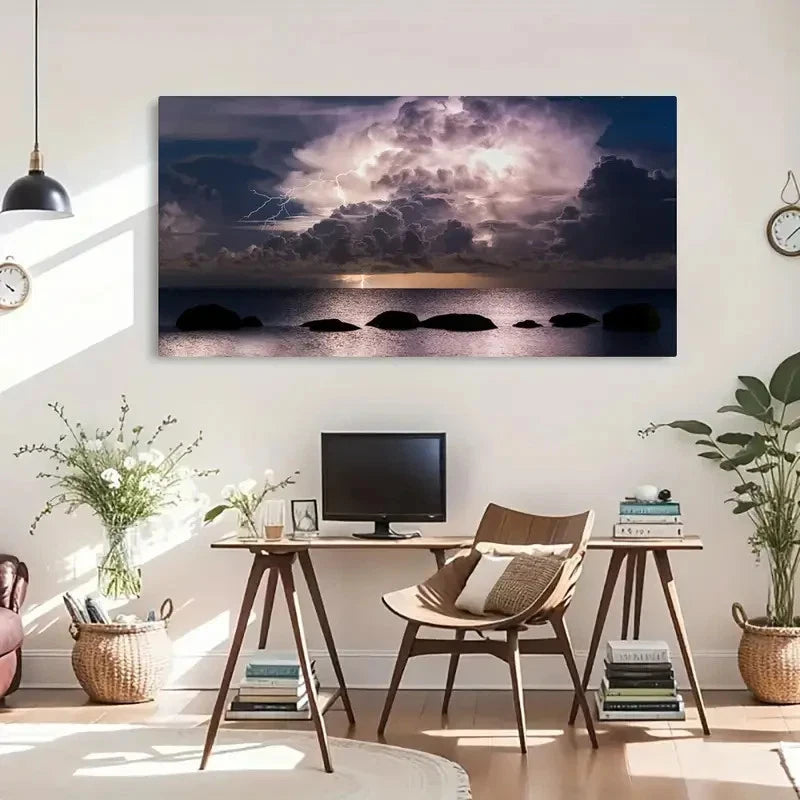 Seaside Storm Clouds Décor Wall Art Canvas Office Home Room Framed 120x60cm - Bella Home Decor