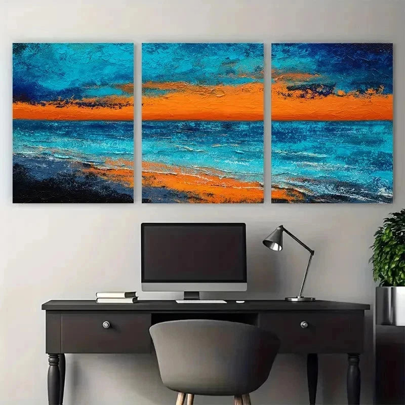 3pcs Blue Ocean Abstract Painting Perfect Wall Art Set Canvas Framed 50x70cm - High Quality Print 100% Australian Made Wall Canvas Ready to Hang - Bella Home Decor