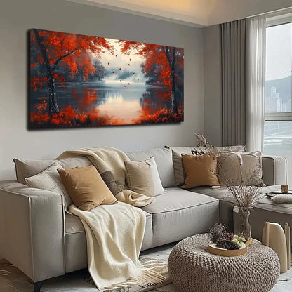 Vibrant Autumn Forest Wall Art canvas office home room framed 120x60cm - Bella Home Decor