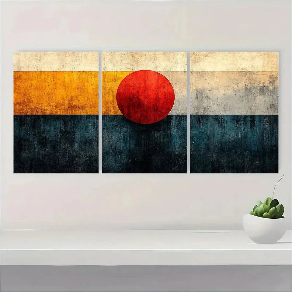 3pcs Modern Abstract Geometric Colorful Teal Metal Print Ready to Hang Art