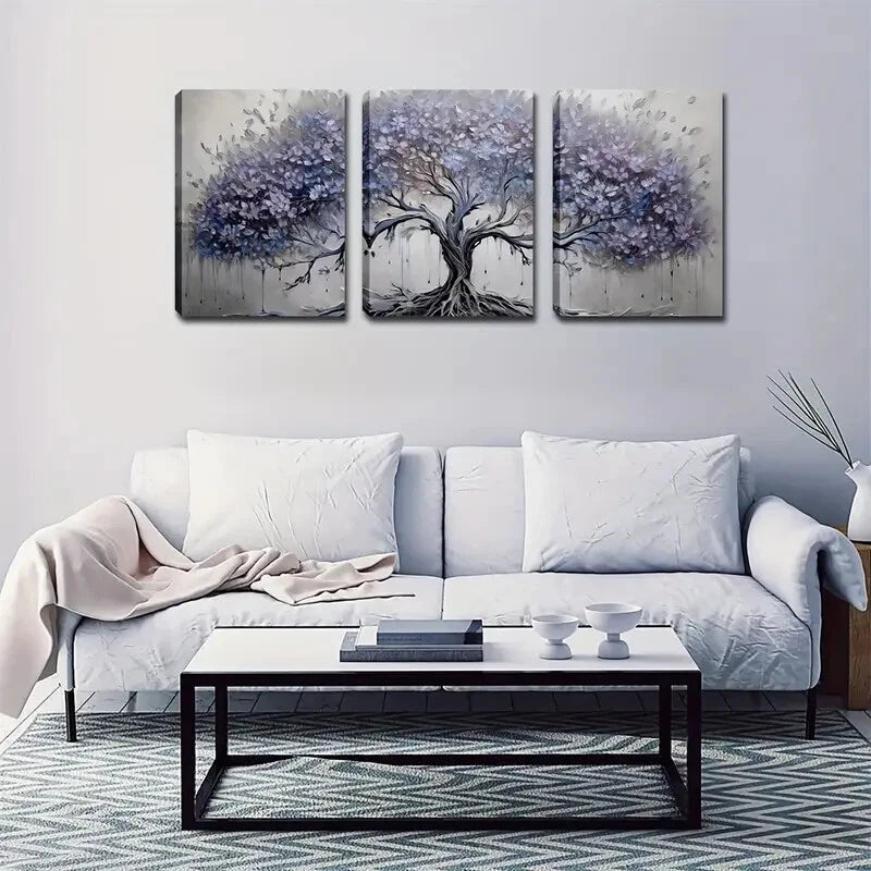 3pcs Blue-Purple Tree Design Abstract Perfect Wall Art Set Canvas Framed 40x60cm - High Quality Print 100% Australian Made Wall Canvas Ready to Hang - Bella Home Decor